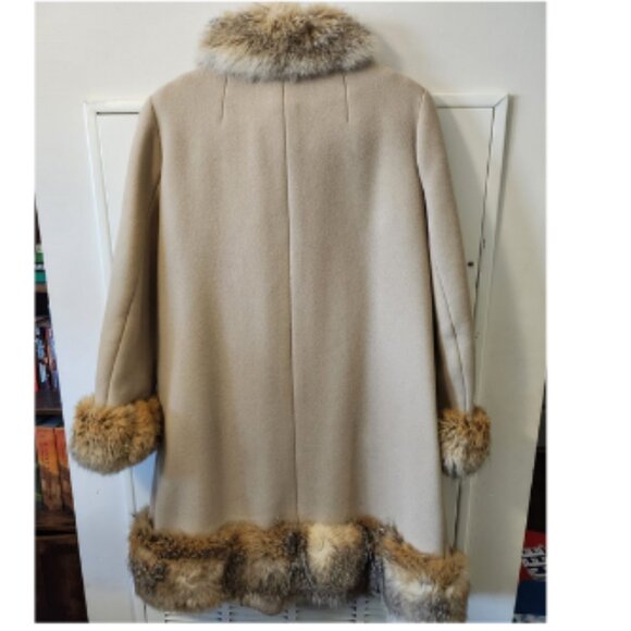 Vintage Cuddle Coat Beige Wool Coat with Faux Fur Trim Size M - Picture 2 of 9